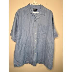 Polo Ralph Lauren Dusty Blue Silk Linen Old Money Prep Capsule Camp Shirt XL